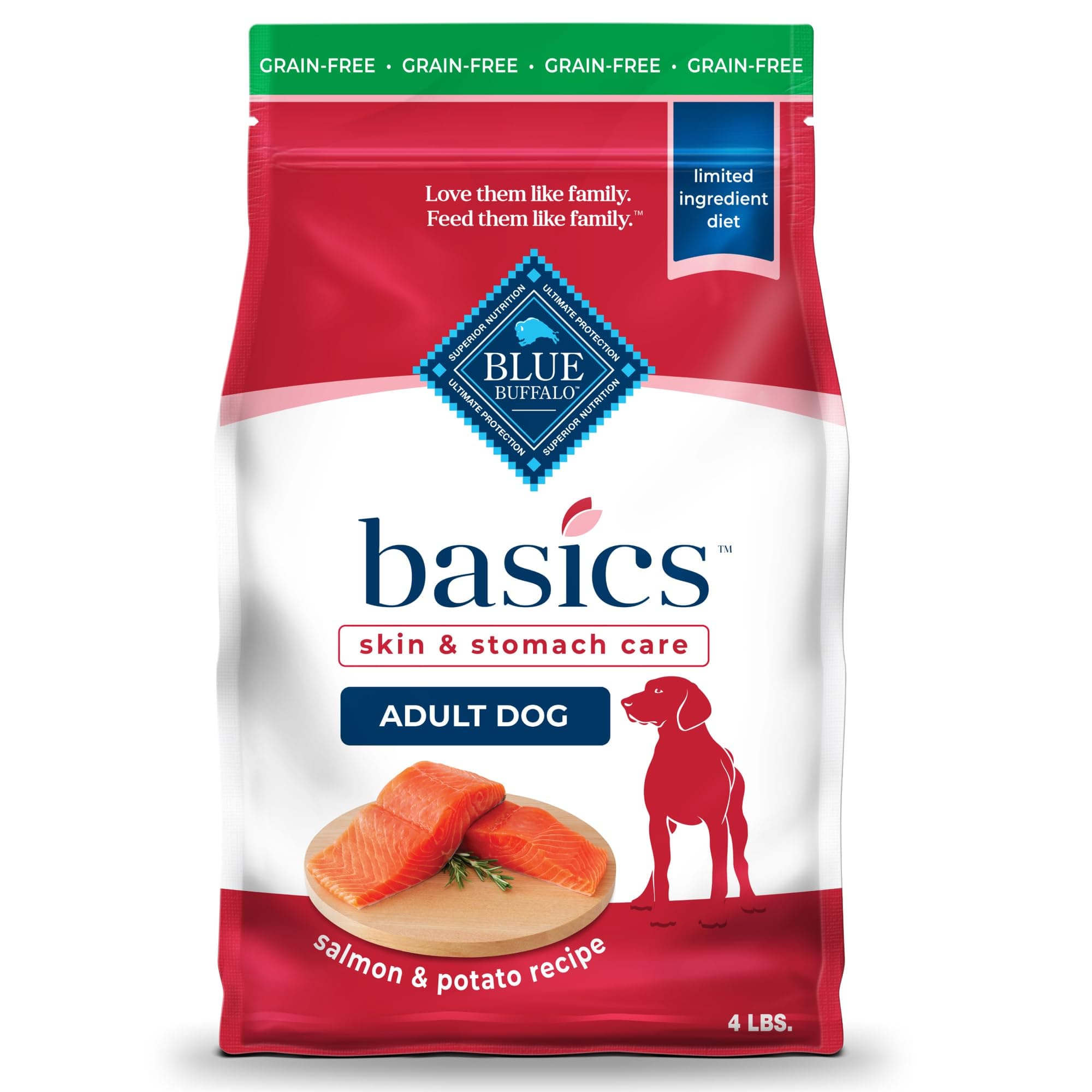 Blue Buffalo Basics Skin & Stomach Care Grain-Free Dry Dog Food (Salmon & Potato, 4 lb) product image