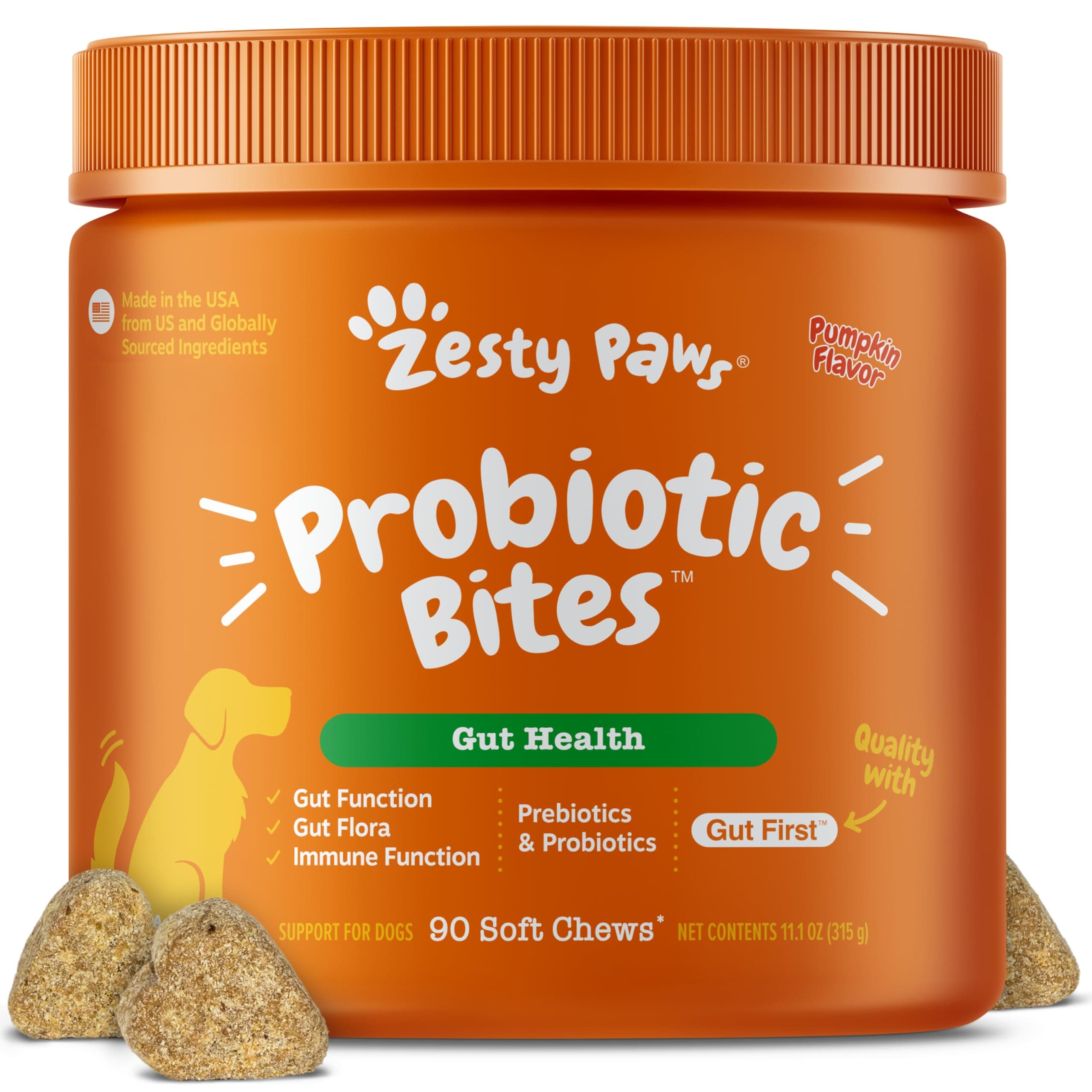 Zesty Paws Probiotic Bites for Dogs (Pumpkin, 90 Chews)